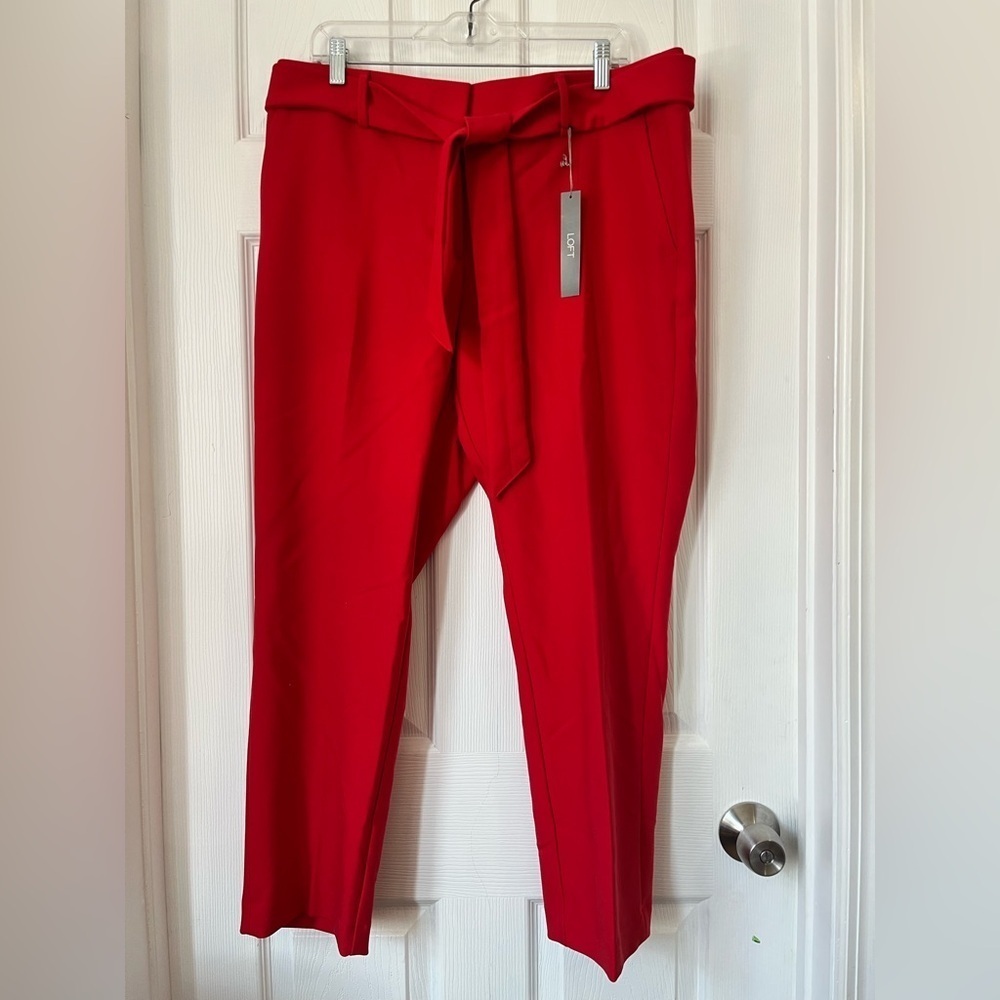 LOFT Julie Red Tie Belt Slim Leg Ankle Pants Size 14